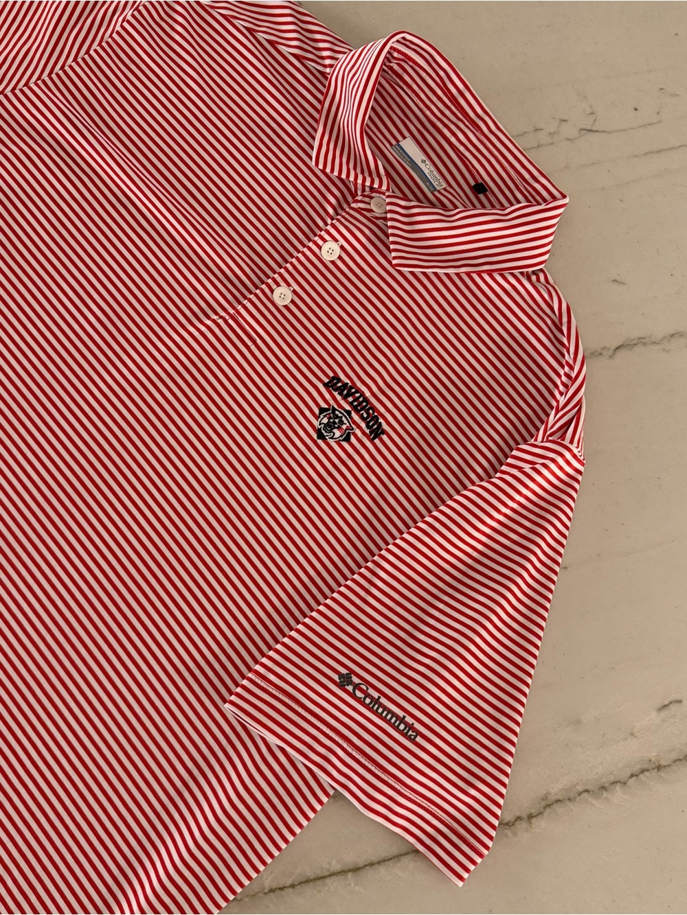 Davidson Wildcats Mens Polo XL NCAA Basketball Columbia Golf Striped Red White